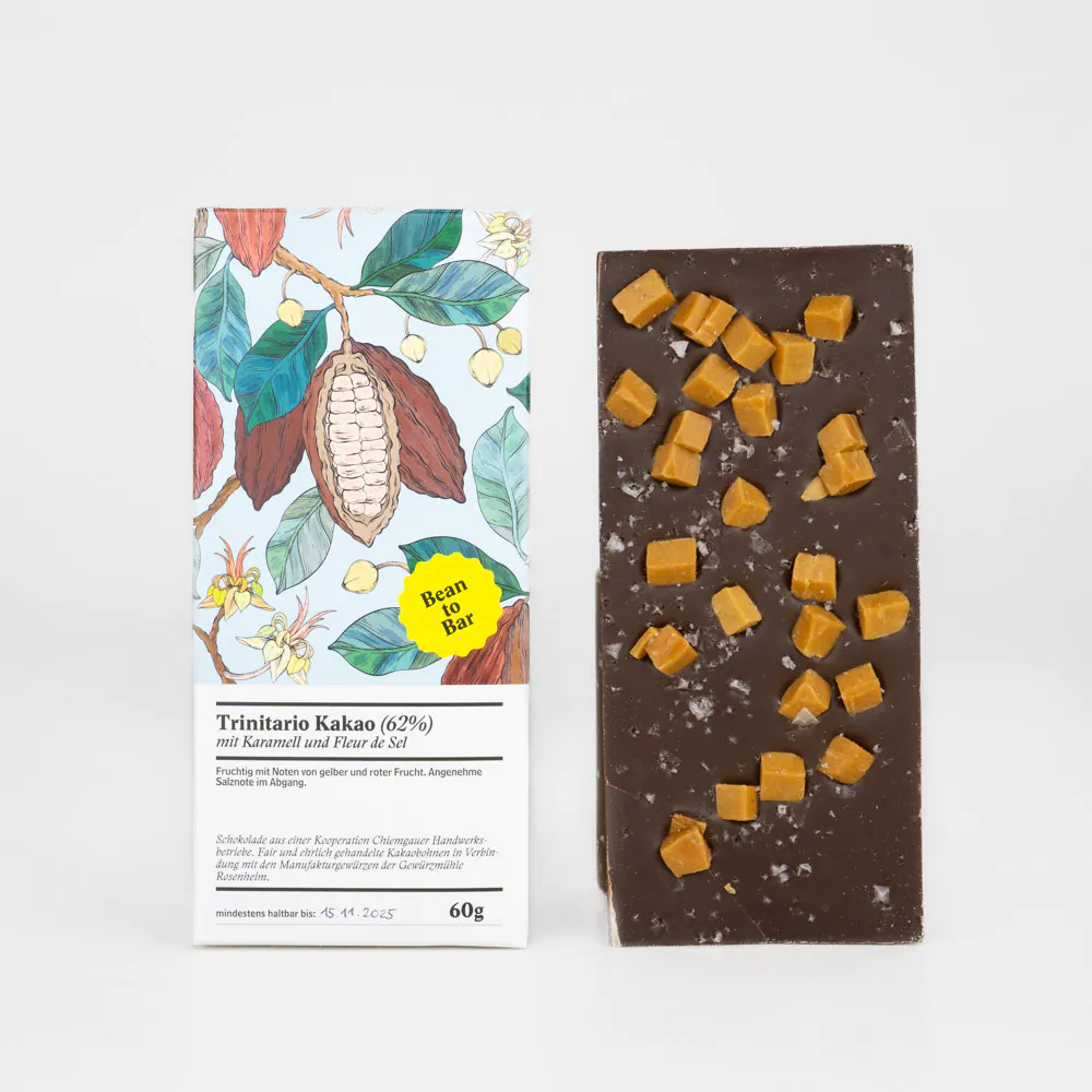Trinitario Schokolade (62%) mit Salzkaramell