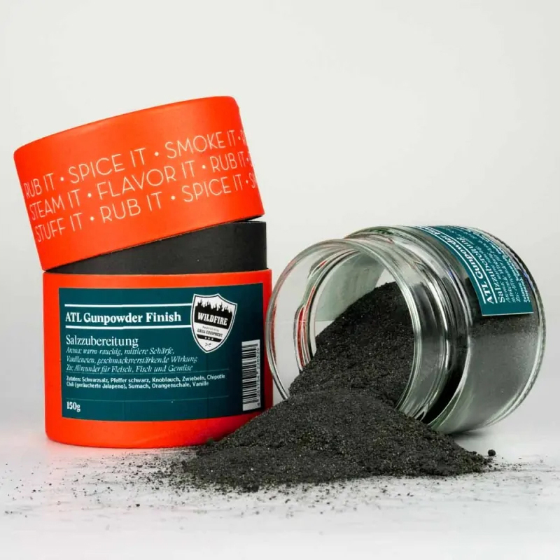 ALT gunpowder finish offenes Gewürzglas mit oranger Gewürzdose daneben