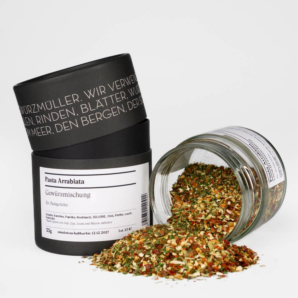 Pastagewürz, Arrabiata - offene Gewwürzdose daneben